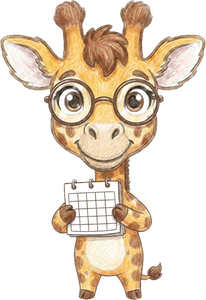 bloomie die Giraffe hält einen Kalender